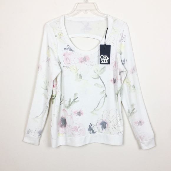 Chaser Tops - NWT CHASER Large Long Sleeve Floral Open Back